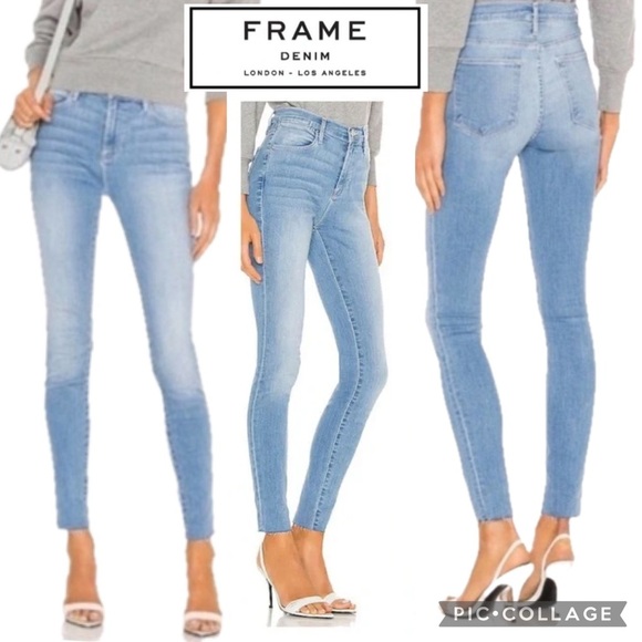 Frame Le High Skinny Stretch Raw Hem Europa Wash Denim Jeans Size 29 - Picture 1 of 11